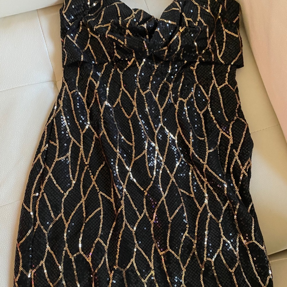 Black and gold sequin mini tube top dress